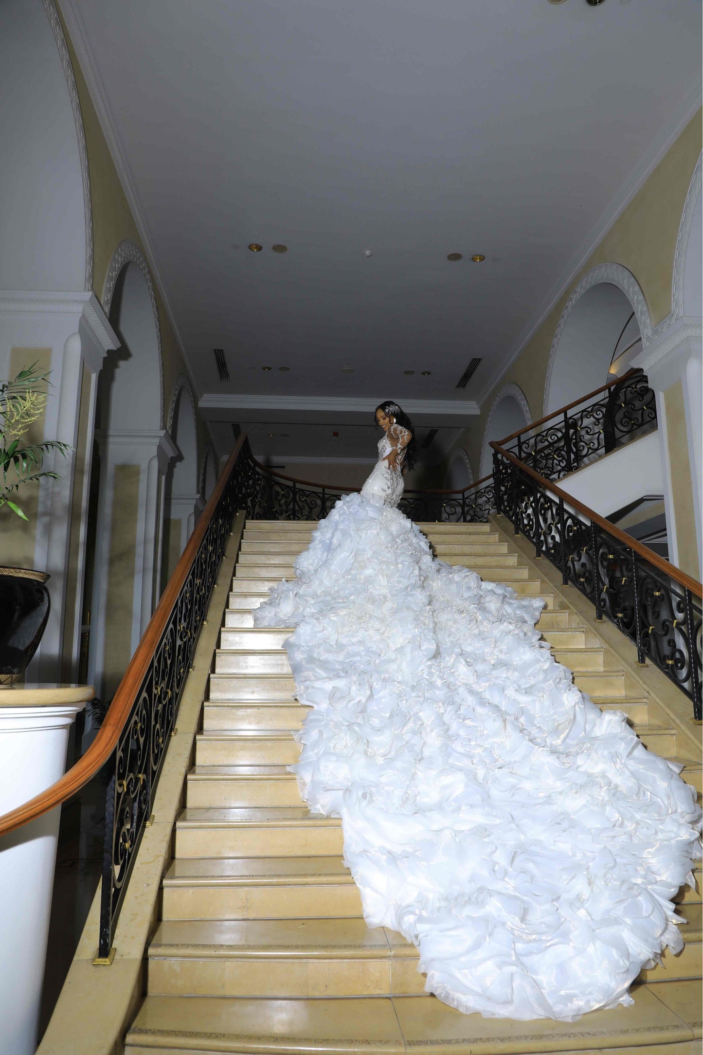 C2025-EA2820 - Crystal Bling Beaded sheer long sleeve wedding gown