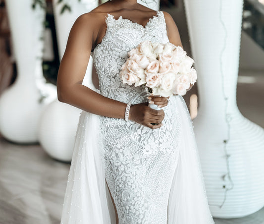 C2025-EA2830 - strapless ornate beaded and embroidered wedding gown