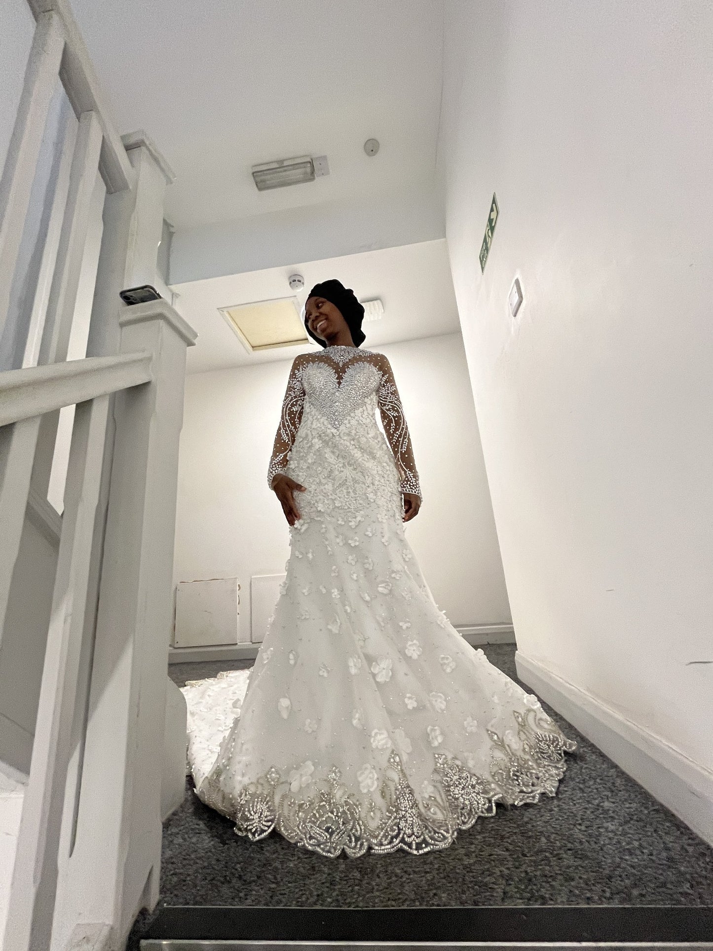 C2025-EA2840 - long sleeve bling beaded wedding gown