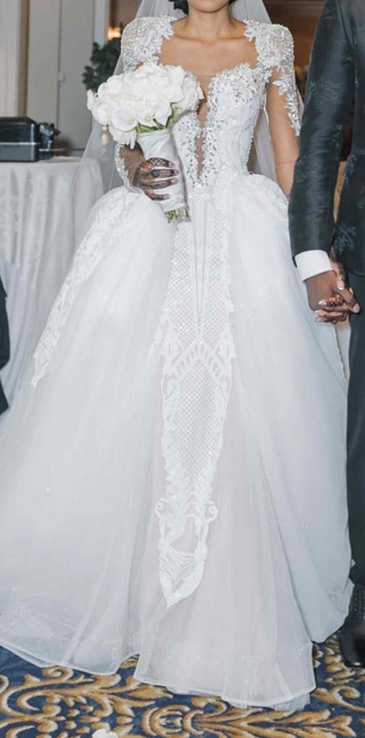 C2025-EA - Sheer long sleeve embroidered wedding gown