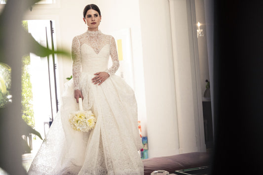 C2025-VW-1125 - Traditional long sleeve Modest lace Wedding Gown