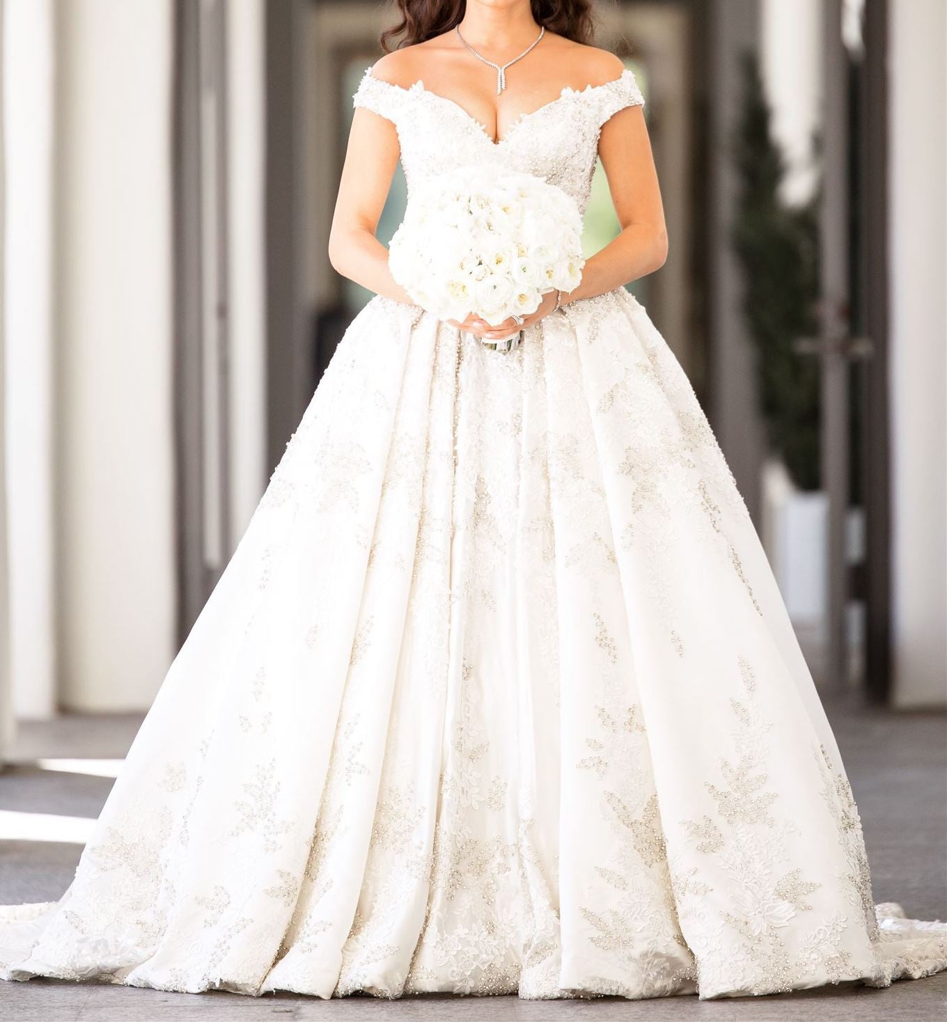 C2025-SY930 - beaded off the shoulder ball gown wedding dress