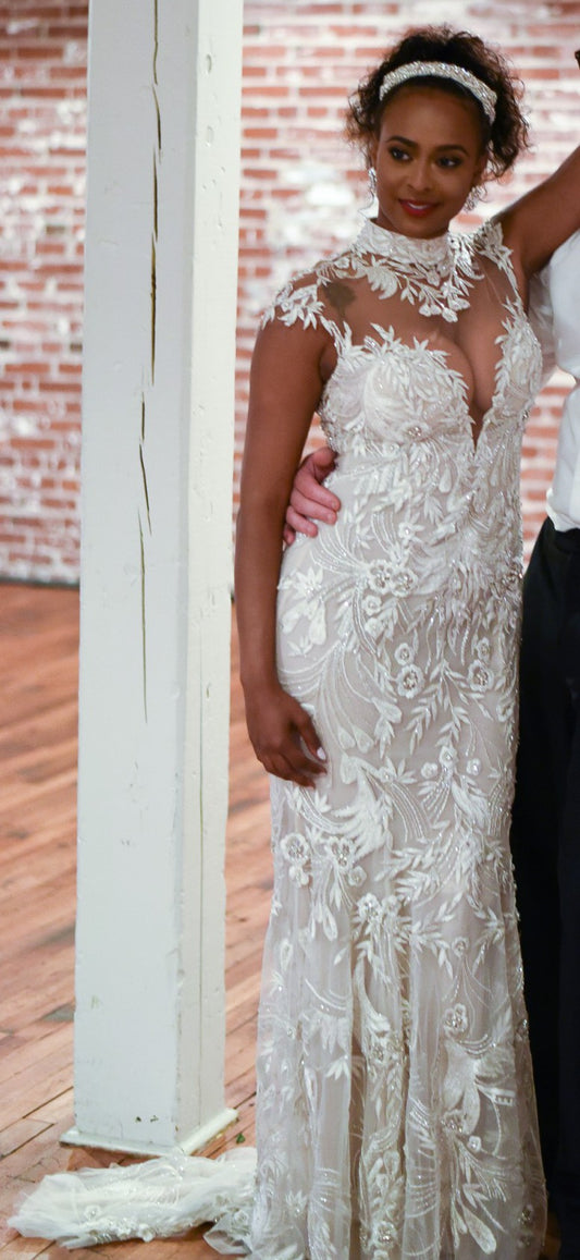 C2025-SY1086 - cap sleeve embroidered wedding gown