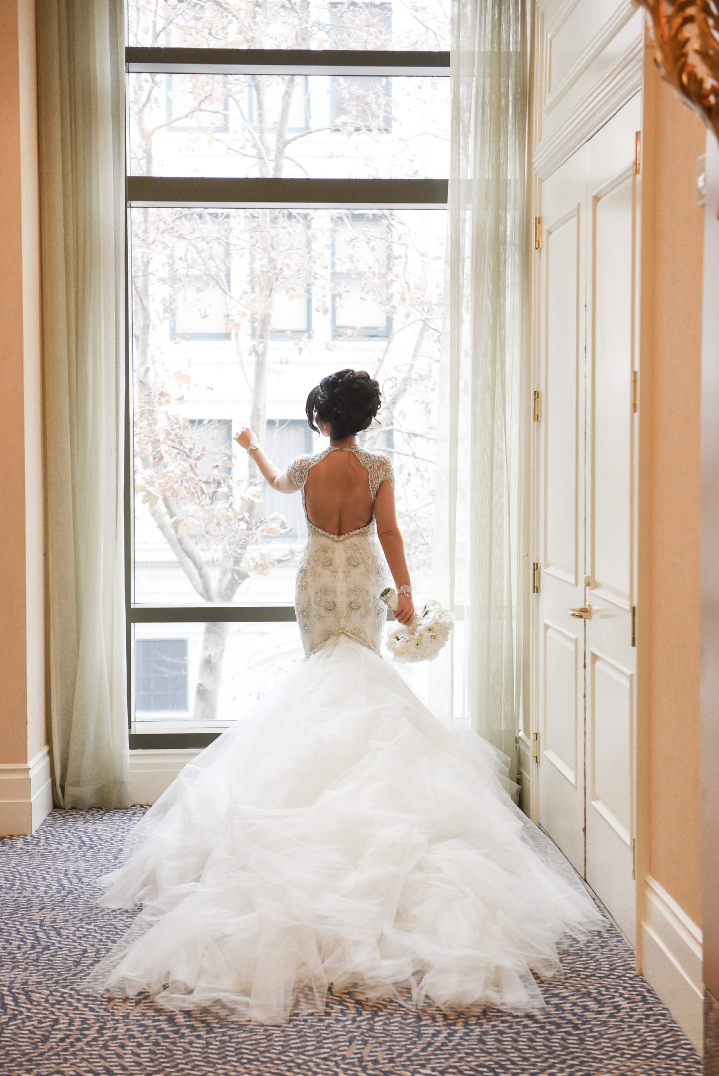 C2025-GL11 - fit-to-flare cap sleeve bling beaded wedding gown