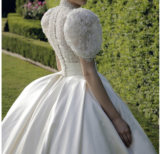 C2025-JT28 - Short puff sleeve empire waist wedding gown