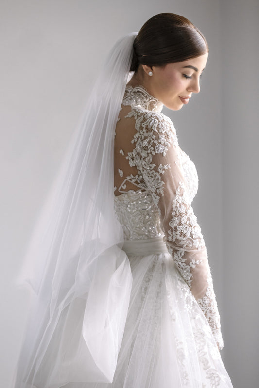 C2025-ZMLS01 - beaded long sleeve lace wedding gown