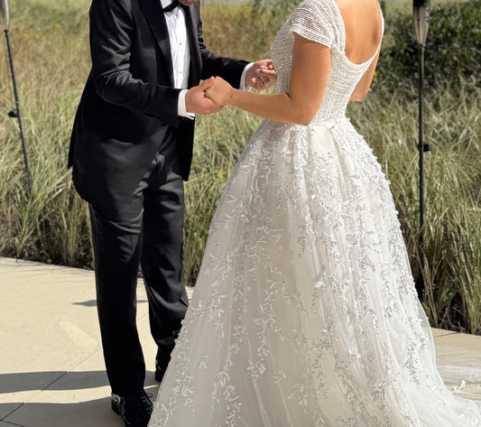 C2025-GH03 - short cap sleeve beaded wedding ball gown