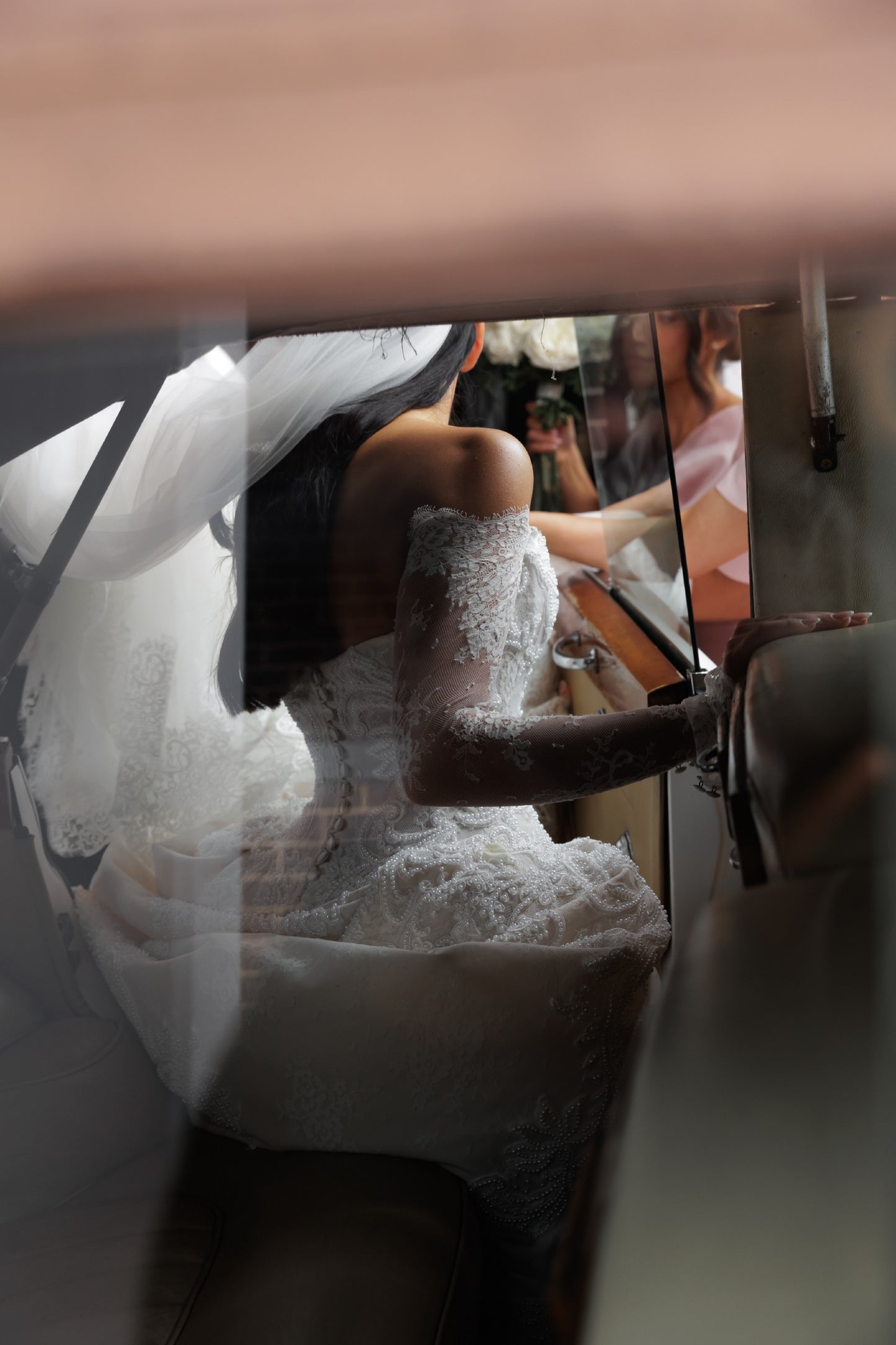 C2025-YM05 - off the shoulder pearl beaded lace wedding gown