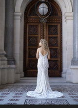 C2023-SSh41 - spaghetti strap beaded wedding gown with chapel train