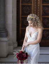 C2023-SSh41 - spaghetti strap beaded wedding gown with chapel train