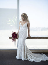 C2023-SSh41 - spaghetti strap beaded wedding gown with chapel train