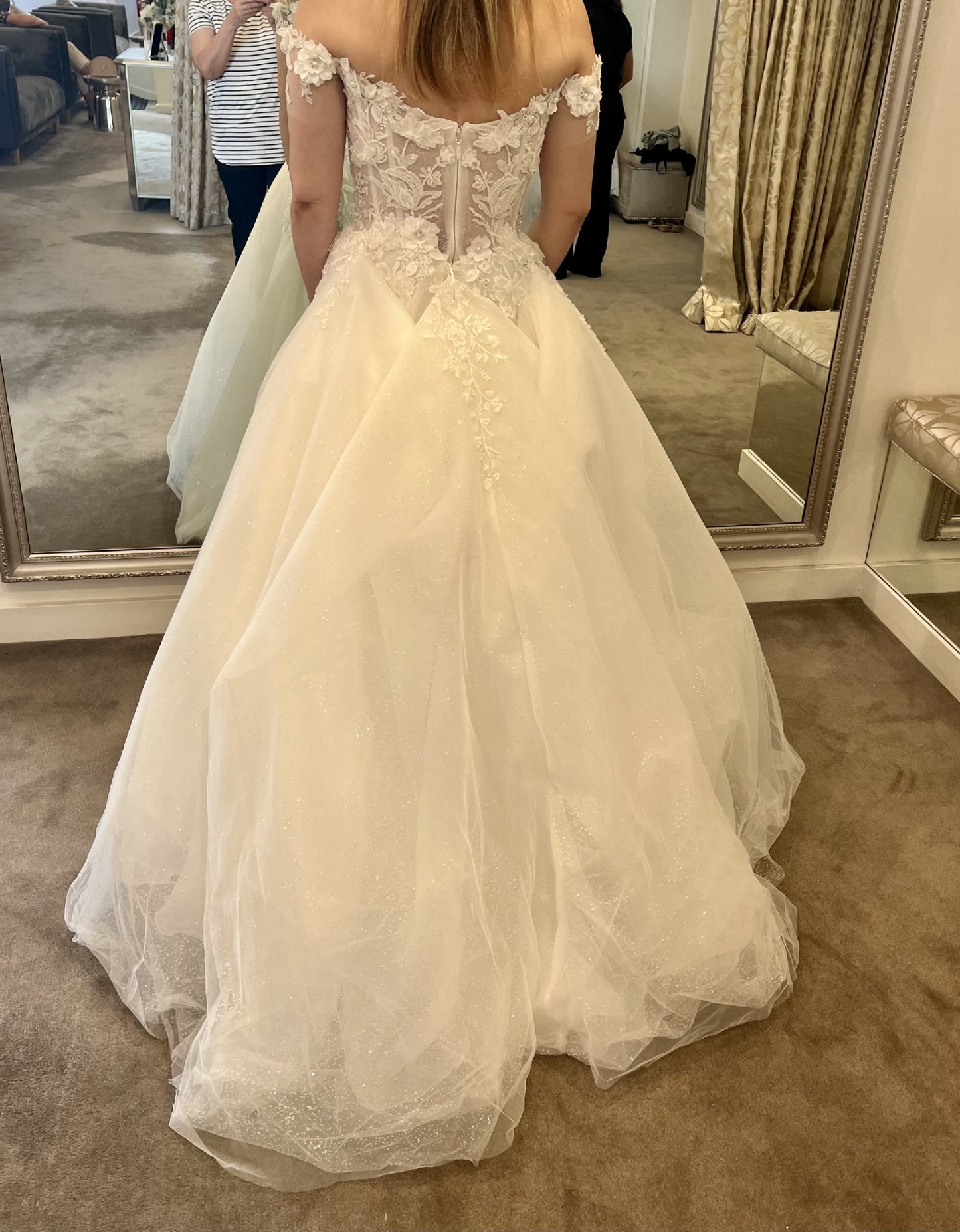 C2023-AL226 - off the shoulder a-line beaded lace & embroidery wedding gown