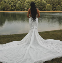 C2023-SS665 - sexy sheer strapless embellished lace fit-to-flare wedding gown