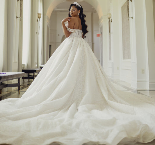 C2025-EA2708 - off the shoulder beaded wedding ball gown