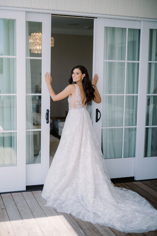 C2023-SE81 - Sleeveless v-neck empire waist a-line wedding gown