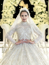 C2023-LSM918 - Vestido de novia modesto de manga larga con cuentas de cristal swarovski y cuello alto