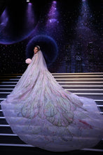 C2023-BG88C - sleeveless scoop neck multi-colored ball gown wedding dress with cathedral train