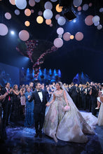 C2023-BG88C - sleeveless scoop neck multi-colored ball gown wedding dress with cathedral train