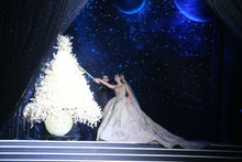 C2023-BG88C - sleeveless scoop neck multi-colored ball gown wedding dress with cathedral train