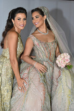C2023-BG88C - sleeveless scoop neck multi-colored ball gown wedding dress with cathedral train