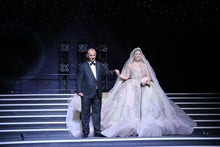C2023-BG88C - sleeveless scoop neck multi-colored ball gown wedding dress with cathedral train