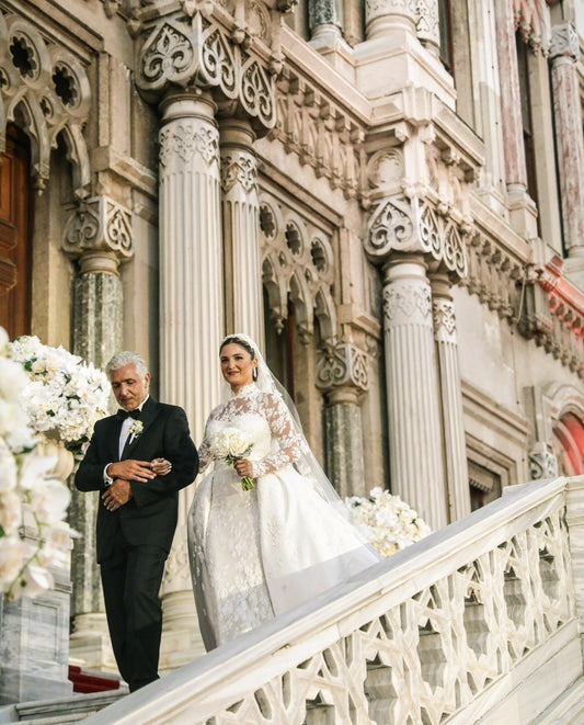 C2023-LS68x - sheer illusion neckline beaded long sleeve lace wedding gown