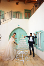 C2023-EW46B - vestido de novia con cintura imperio y manga obispo con hombros descubiertos