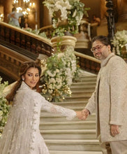 C2023-LS2V9 - Conjunto de vestido de novia de dos piezas de manga larga con bordado adornado y velo