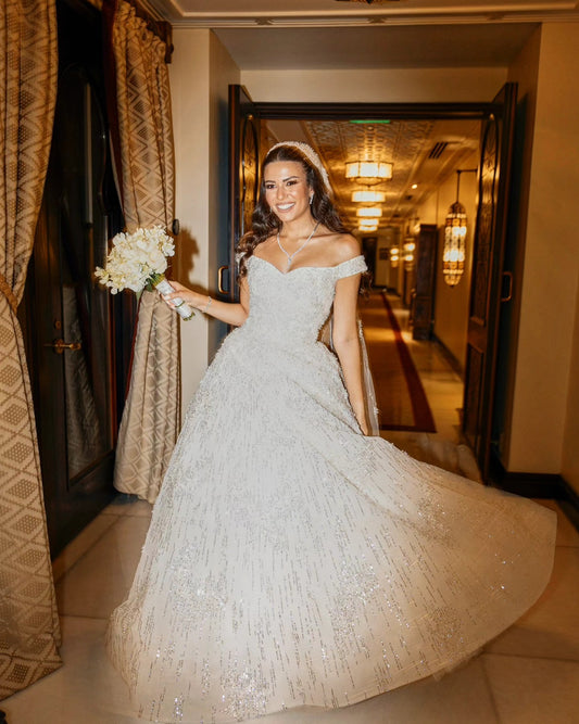 C2023-OS41H - off the shoulder formal ball gown beaded wedding dress
