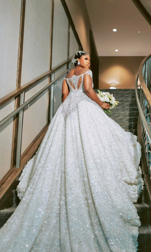 C2026-LA0526 - Crystal Beaded Off the Shoulder Wedding Ball Gown
