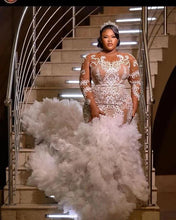 C2024-PLS8 - Plus Size fit-to-flare embroidered wedding dress with sheer long sleeves and illusion neckline