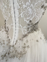 C2023-SBG7 - vestido de novia de organza sin tirantes con encaje con cuentas incrustadas
