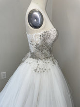 C2023-SBG7 - vestido de novia de organza sin tirantes con encaje con cuentas incrustadas