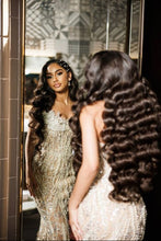 C2023-CB88P - strapless swarovski crystal beaded sheer evening gown