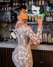 C2023-SLL331 - sheer illusion neck line long sleeve wedding dress with cathedral train