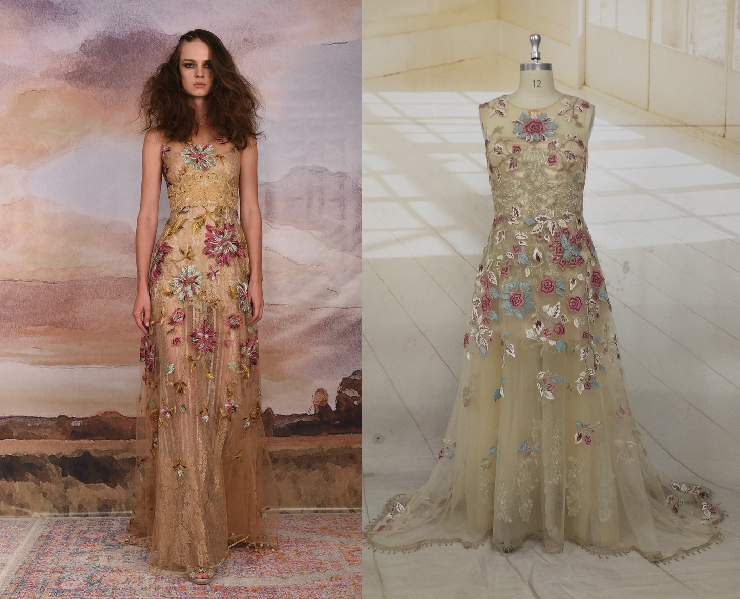 Style C2020-JParot - Sleeveless vintage style embroidered formal evening wedding gown