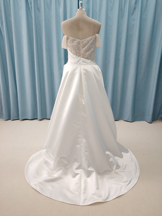 C2025-CDavis - plus size off the shoulder beaded bodice wedding gown