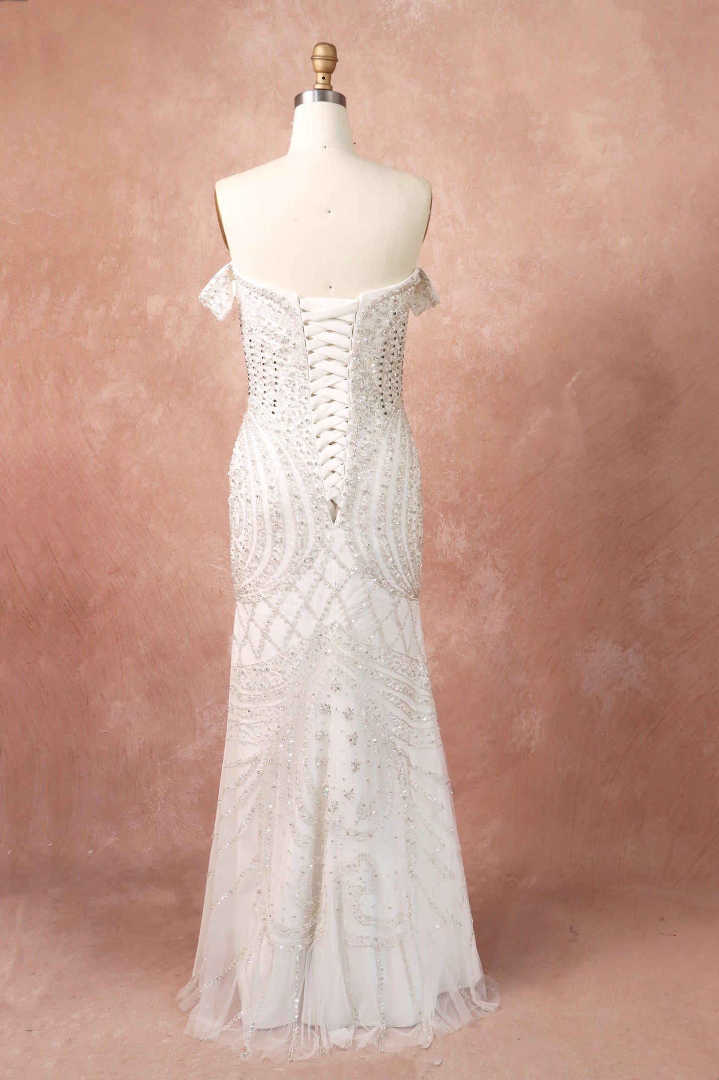 C2024-SMoore - strapless off the shoulder fit-to-flare beaded wedding gown