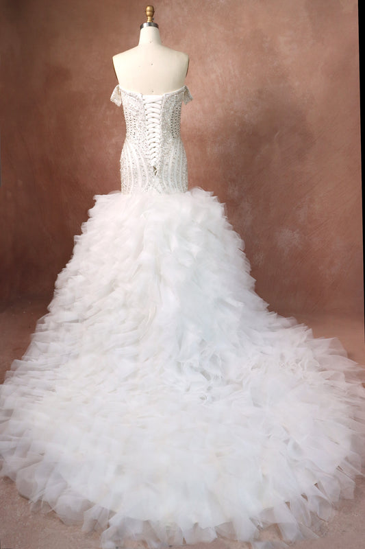 C2024-SMoore - strapless off the shoulder fit-to-flare beaded wedding gown