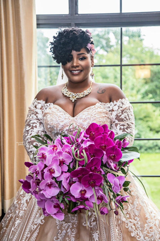 C2023-OSL668 - long sleeve off the shoulder plus size lace wedding gown