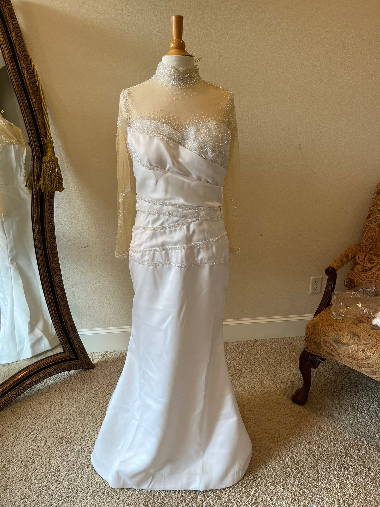 C2025-Aperkins - beaded sheer illusion neckline pleated bodice wedding C2025-Aperkins - beaded sheer illusion neckline pleated bodice wedding