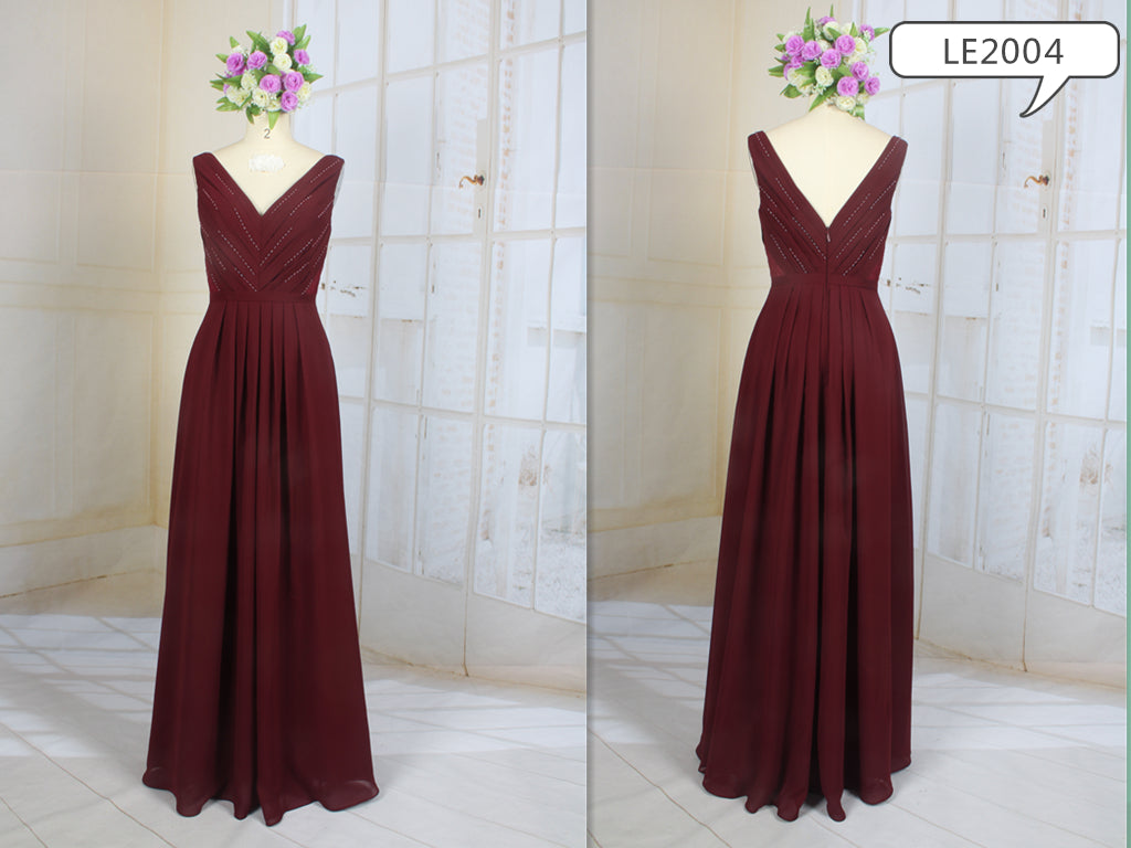 LE2004 - robe mère du marié formelle sans manches à col en V et taille empire