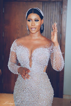 C2022-BB28x - Robe de mariée en perles de cristal Swarovski avec manches longues élégantes
