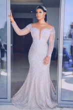 C2022-BB28x - Robe de mariée en perles de cristal Swarovski avec manches longues élégantes
