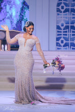 C2022-BB28x - Robe de mariée en perles de cristal Swarovski avec manches longues élégantes