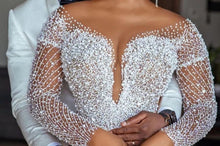 C2022-BB28x - Robe de mariée en perles de cristal Swarovski avec manches longues élégantes