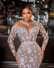 C2023-SLL331 - sheer illusion neck line long sleeve wedding dress with cathedral train