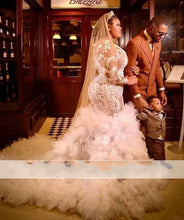 C2024-PLS8 - Plus Size fit-to-flare embroidered wedding dress with sheer long sleeves and illusion neckline
