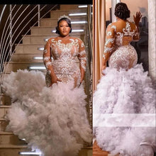 C2024-PLS8 - Plus Size fit-to-flare embroidered wedding dress with sheer long sleeves and illusion neckline