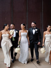 C2024-BA503 - Beaded White fitted wedding gown with detachable train and shoulder straps